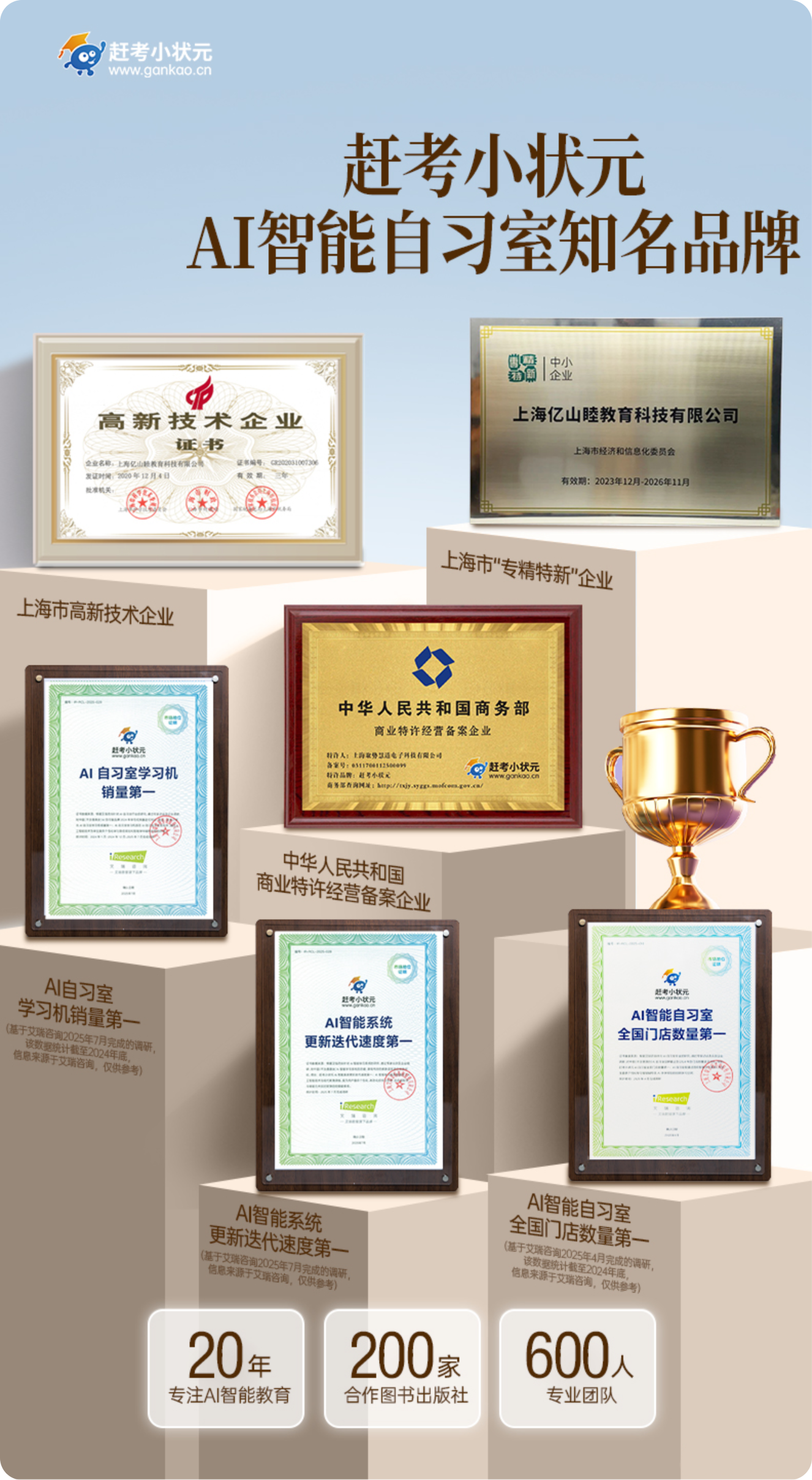 赶考小状元AI智能自习室品牌荣誉